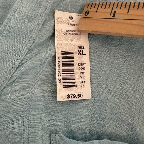 Caribbean Blue Linen & Rayon Tonal Long Sleeve Collar Shirt XL - Picture 3 of 7